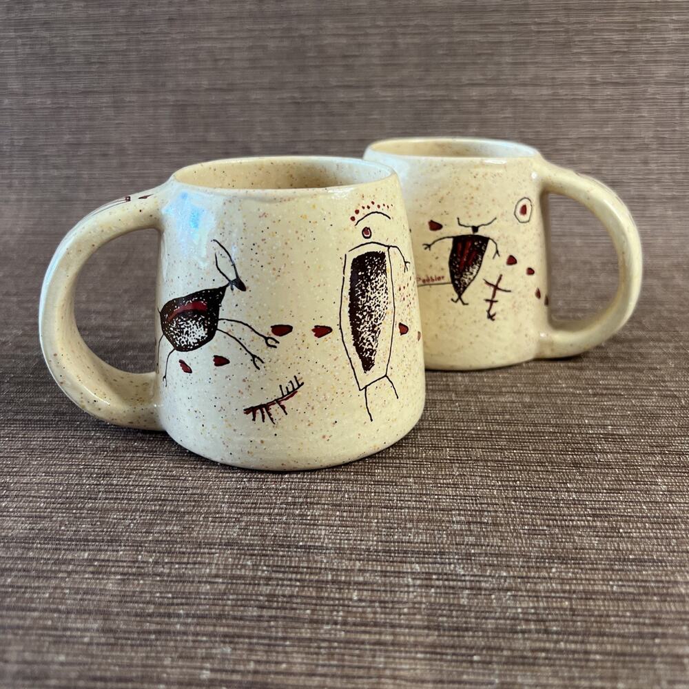 Ellen Peebler Vintage Mugs • TM SWRA Southwestern Rock Art • 1999 • Set of 2